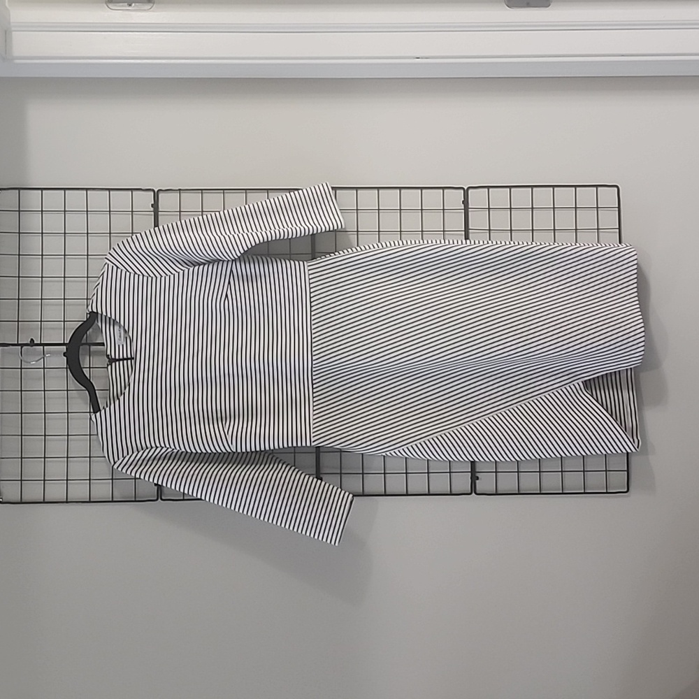 Black and White Striped Calvin Klein Dress with Asymmetrical Detail